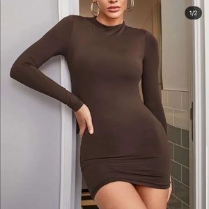 Chocolate Brown Highneck body con dress